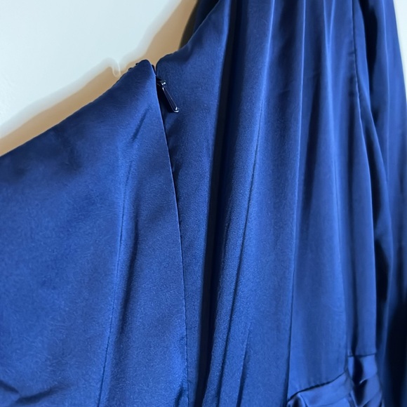 NWT Ieena for Mac Duggal Blue One Shoulder Bishop Sleeve Flowy Gown - 67866 - Picture 5 of 9